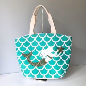 Mermaid Print Tote Bag - Green and White